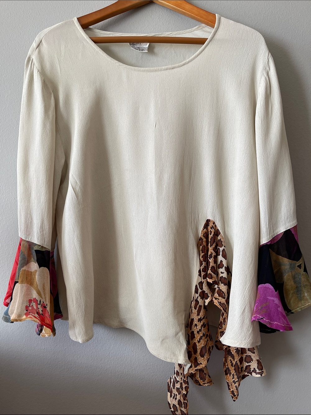 Midnight Velvet Blouse with Floral Bell Sleeves & Leopard Tie XL